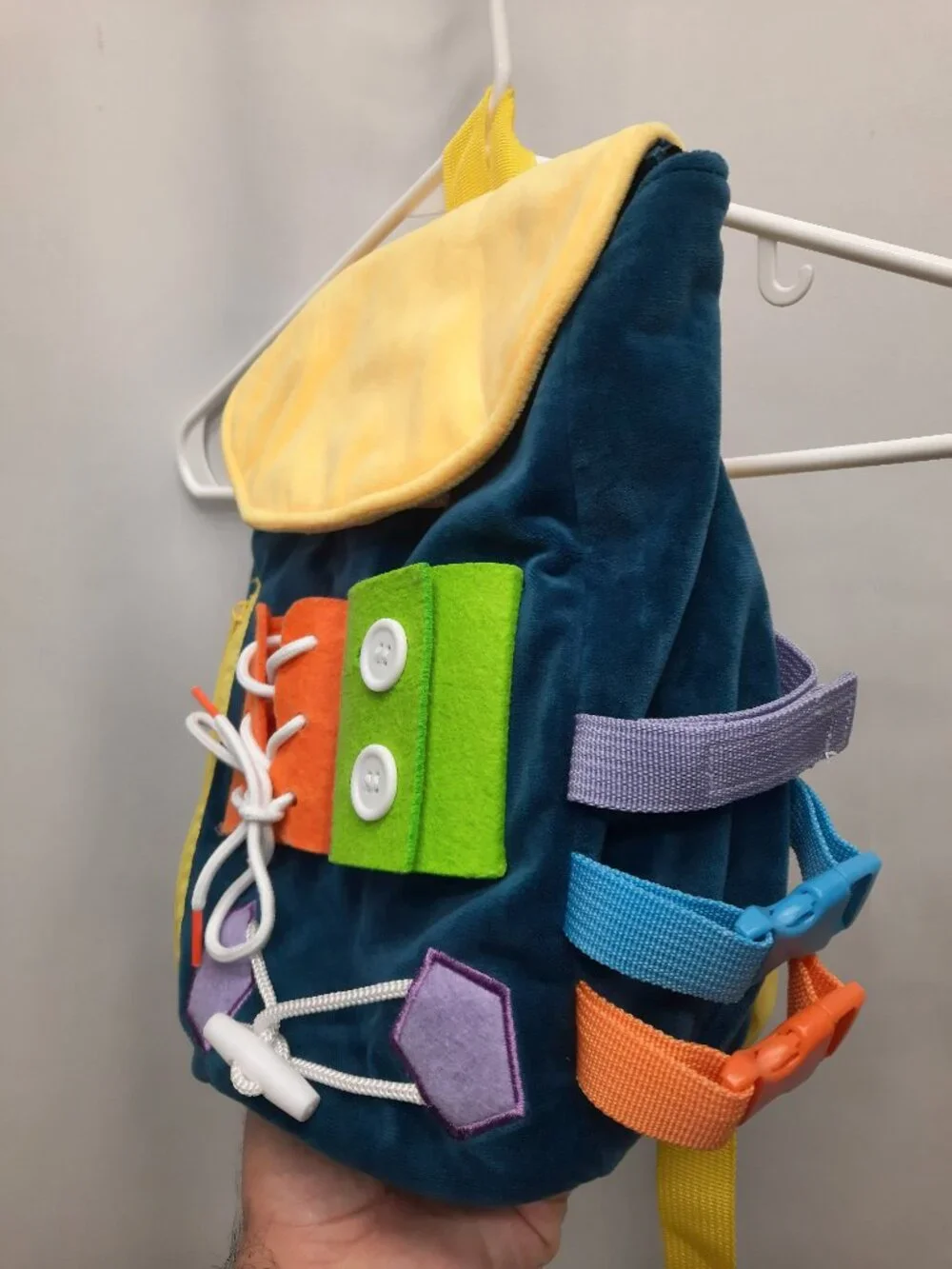 White Dolphin Toys Toddler Busy Board Activity Backpack Plush Sensory Travel Bag